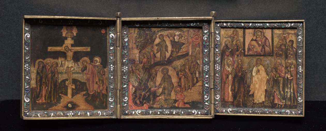 Ikona přenosného triptychu: Vzkříšení a Anastasis od School Byzantine