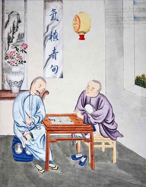 Strategická hra v Číně, konec 18. století (akvarel na papíře) od School Chinese