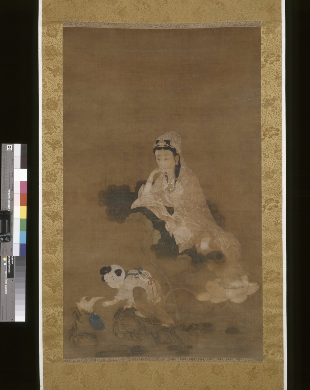 Avalokitéšvara (Guanyin) na lotosu (inkoust a barva na hedvábí) od School Chinese