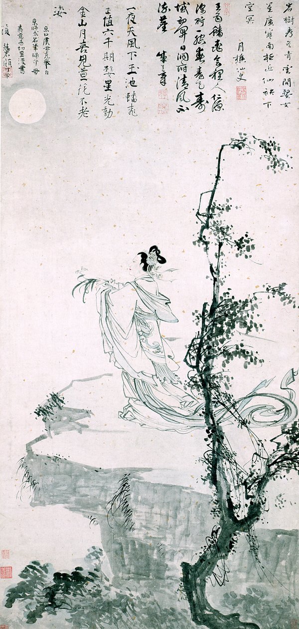 Krásná žena představující dlouhověkost (inkoust a barva na papíře) od School Chinese