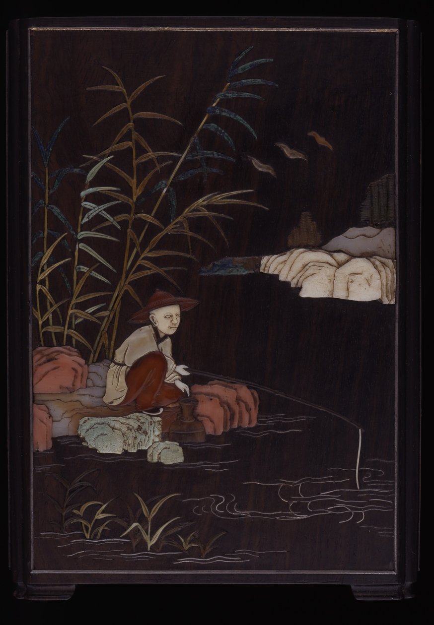 Brushpot with Scenes of Country Pursuits (různé intarzie v zitanovém dřevě) od School Chinese
