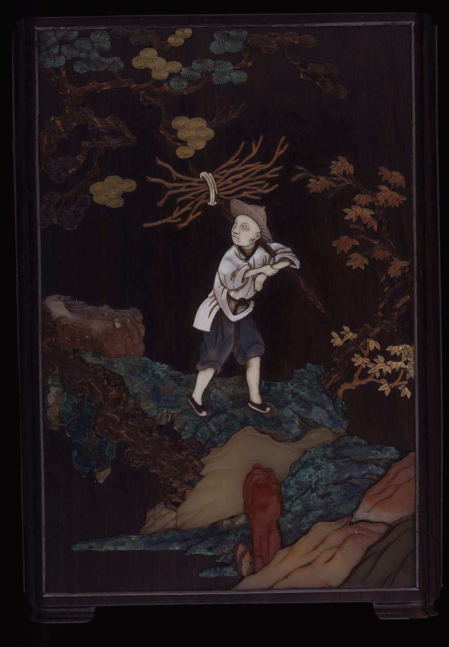 Brushpot with Scenes of Country Pursuits (různé intarzie v zitanovém dřevě) od School Chinese