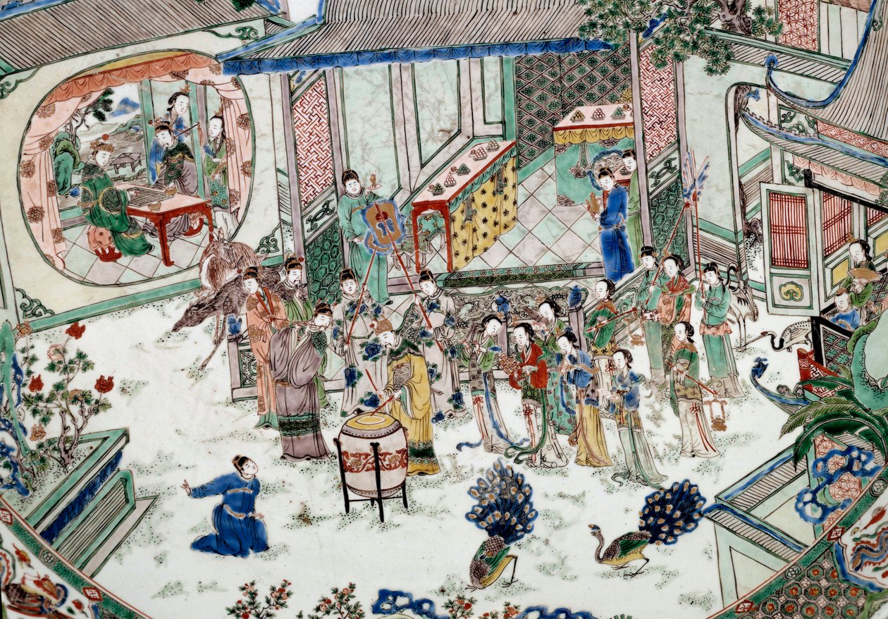 Čínské umění: tradiční večírek s koncertem. Malování na porcelán. 18. století. Paříž, Guimetovo muzeum, Národní muzeum asijského umění od School Chinese