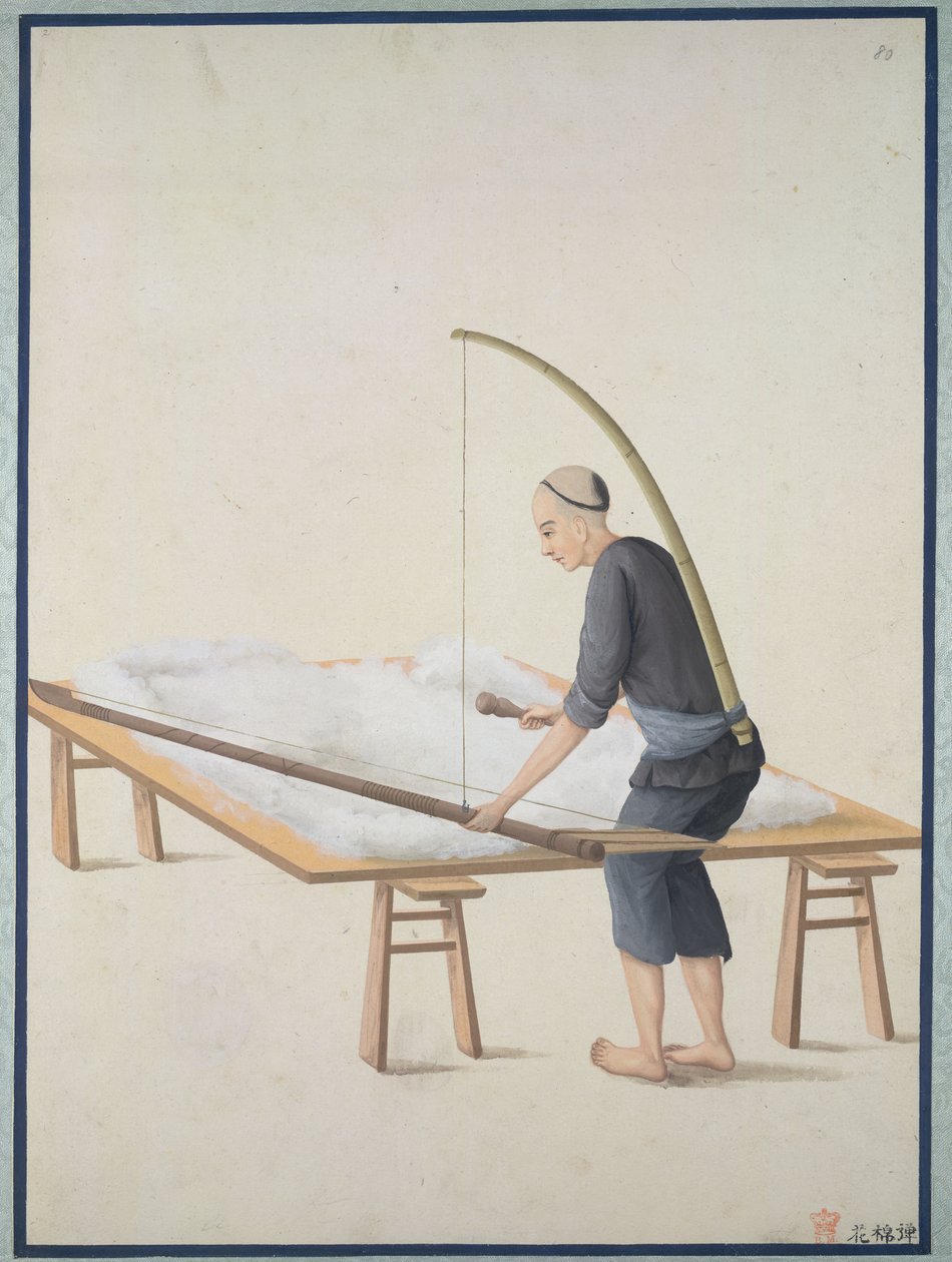 Načechraná bavlna, na přikrývky, cca 1800 (akvarel na papíře) od School Chinese
