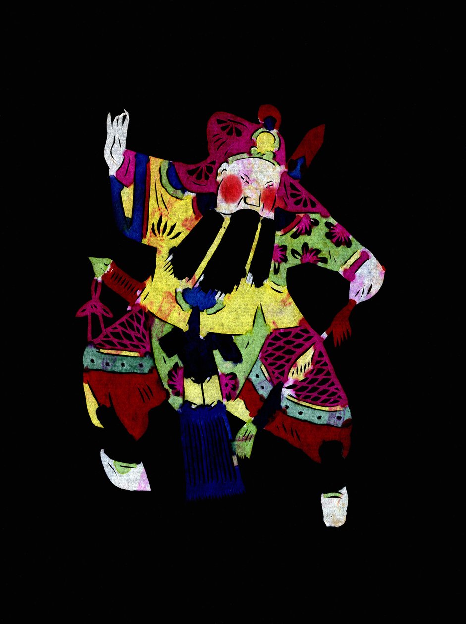 Mužská postava pekingské opery s maskou. Malovaný papírový výřez neboli "Jian Zhi", čínské lidové umění, Peking. od School Chinese