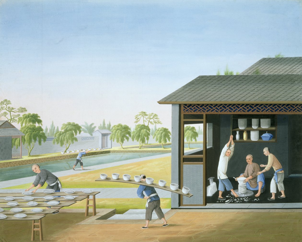 Výroba porcelánu, Čína, cca 1820 (kvaš na papíře) od School Chinese