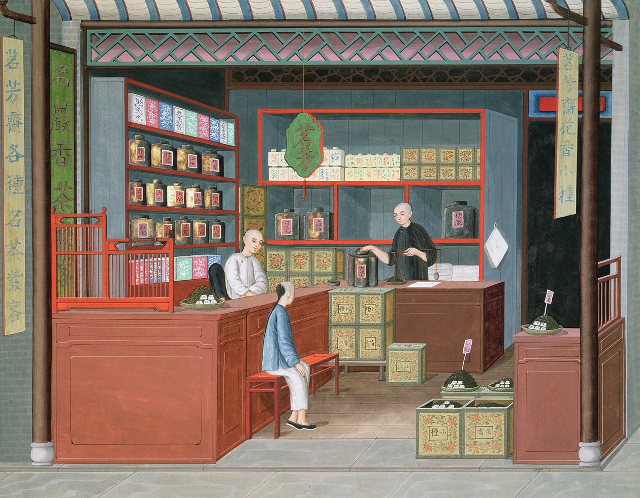 Ming-Tang Tea Store obchodující s voňavým čajem Tenderleaf (akvarel a kvaš na papíře) od School Chinese