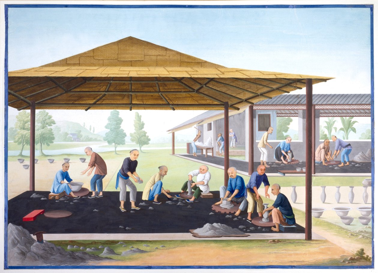 Modelování váz a misek, cca 1825 (kvaš na papíře) od School Chinese