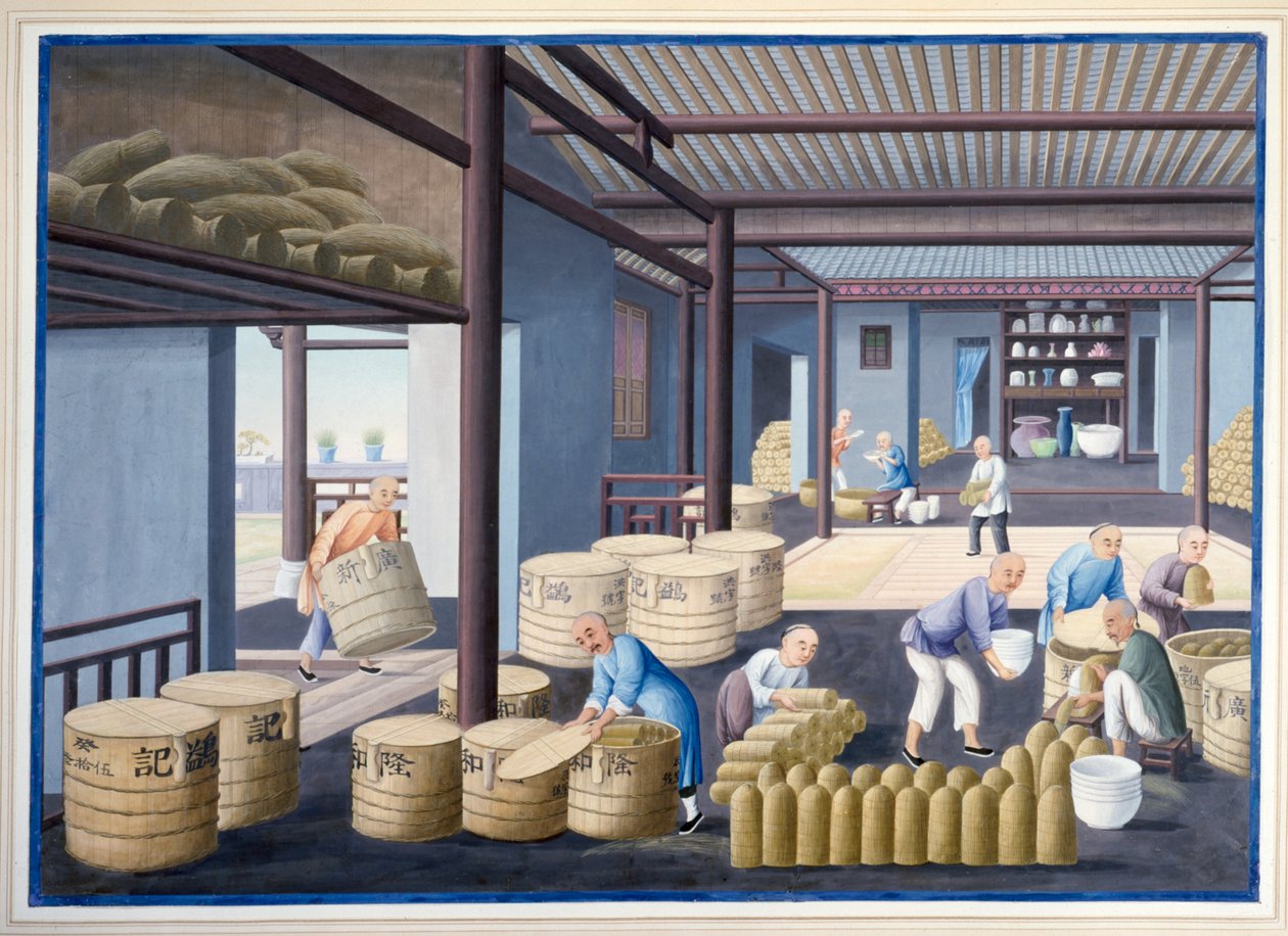 Balení porcelánu, cca 1825 (kvaš na papíře) od School Chinese