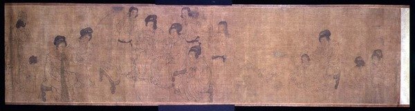 Palace Ladies at Leisure Handscroll, detail dam tvořících hudbu, podle originálu od Wen-chu Chou (fl.970) období Southern Sung, kolem 1140 (inkoust a pigment na hedvábí) (viz také 114251) od School Chinese