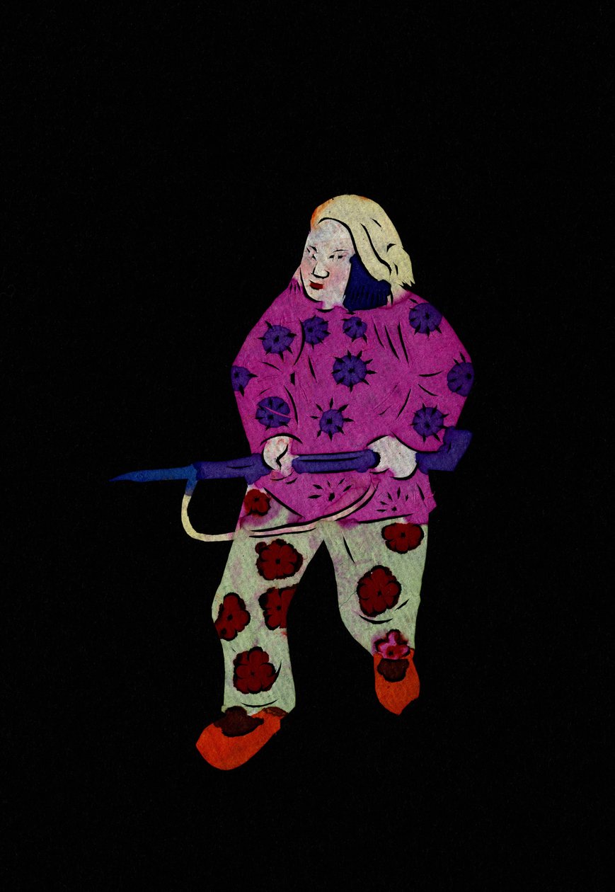 Selský voják s puškou. Malované vystřihování papíru neboli "Jian Zhi", čínské lidové umění, Peking. od School Chinese