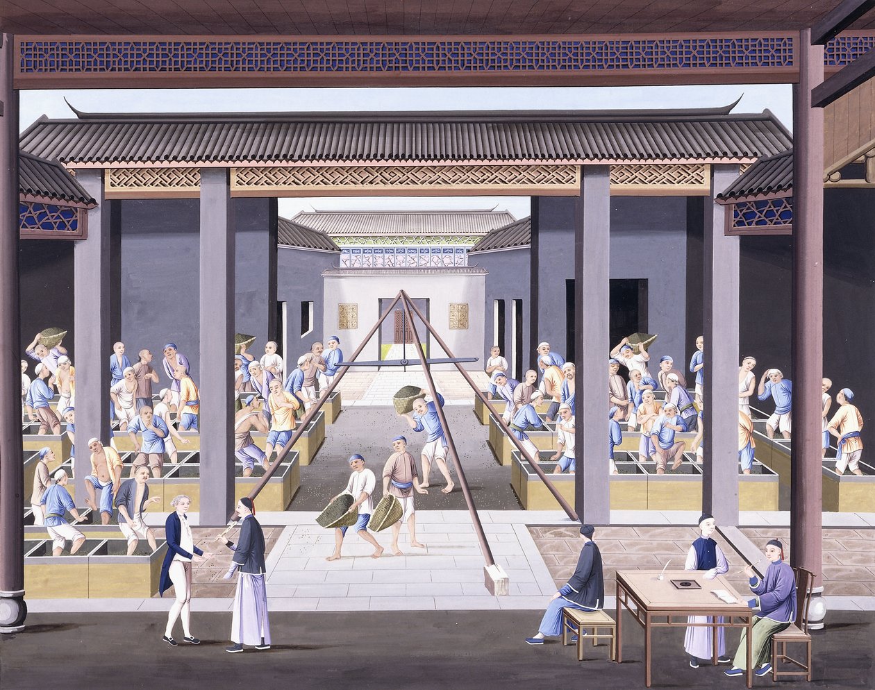 Pounding the Tea, cca 1800 (kvašové kresby na silném nativním papíře) od School Chinese