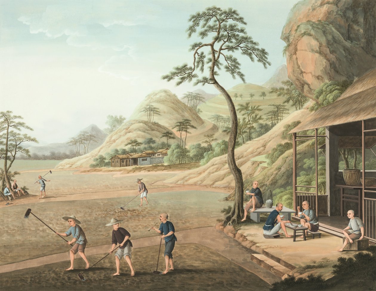 Výroba čaje, kolem roku 1820 (tělová a zlatá barva na hedvábí položená na papíře) od School Chinese