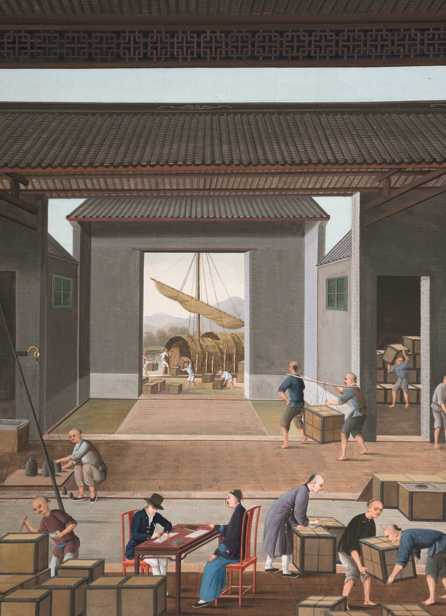 Výroba čaje, kolem roku 1820 (tělová a zlatá barva na hedvábí položená na papíře) od School Chinese