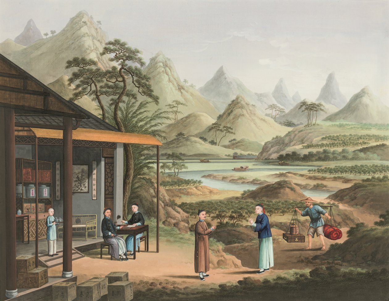 Výroba čaje, kolem roku 1820 (tělová a zlatá barva na hedvábí položená na papíře) od School Chinese
