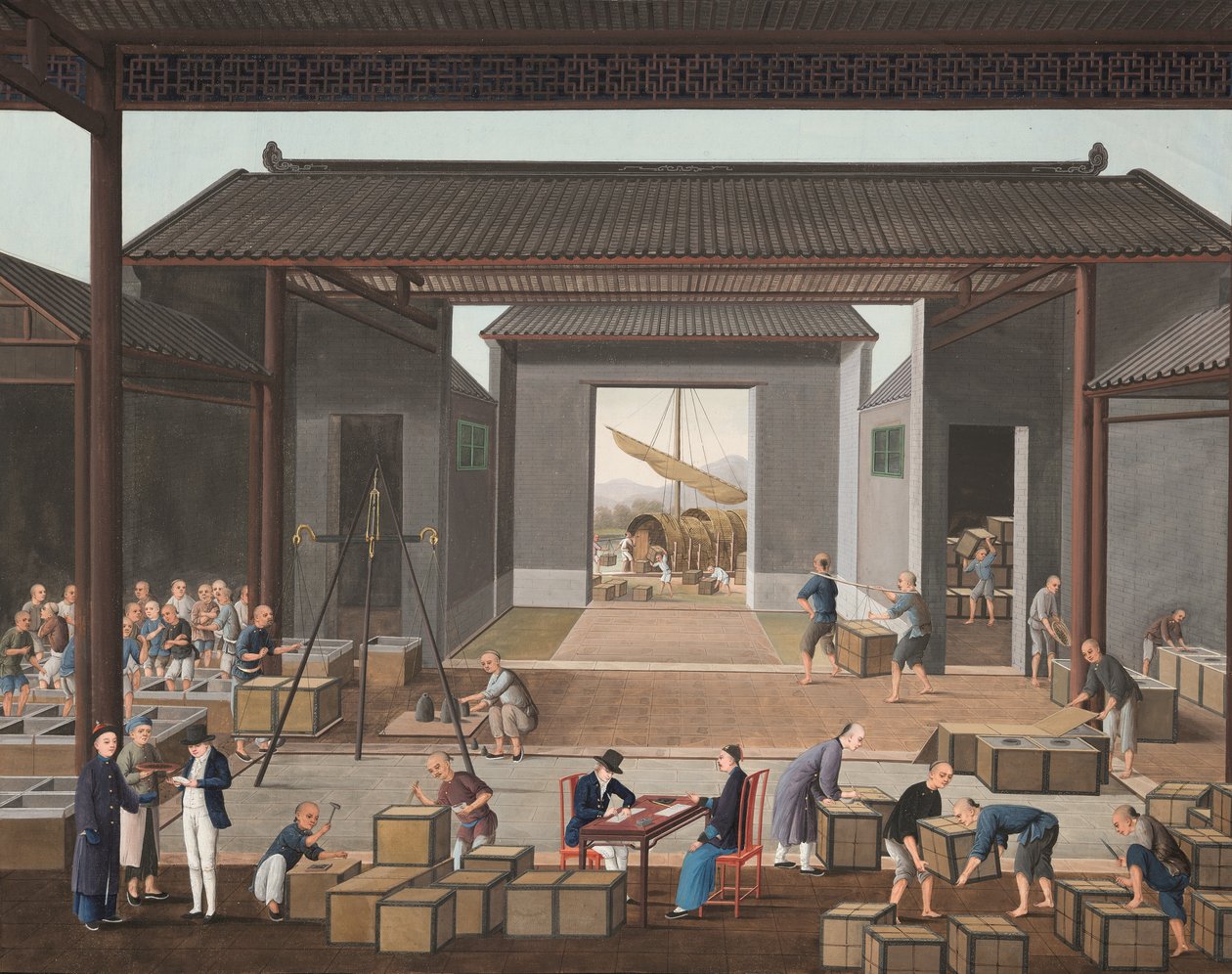 Výroba čaje, kolem roku 1820 (tělová a zlatá barva na hedvábí položená na papíře) od School Chinese