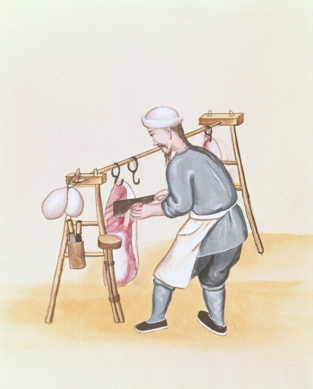 Prodejce masa, z knihy o pouličním volání z Pekingu, kolem roku 1785 (akvarel a kvaš na papíře) od School Chinese