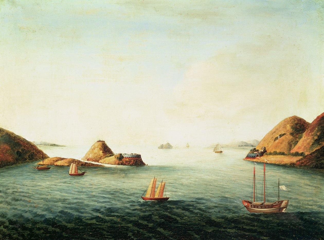 Pohled na Boca Tigris na Perlové řece, kolem roku 1830 (olej na plátně) od School Chinese