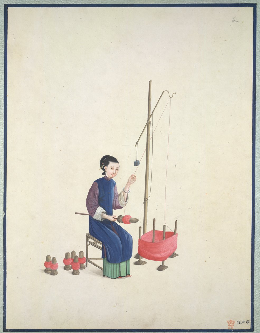 Tkaní hedvábí, cca 1800 (akvarel na papíře) od School Chinese