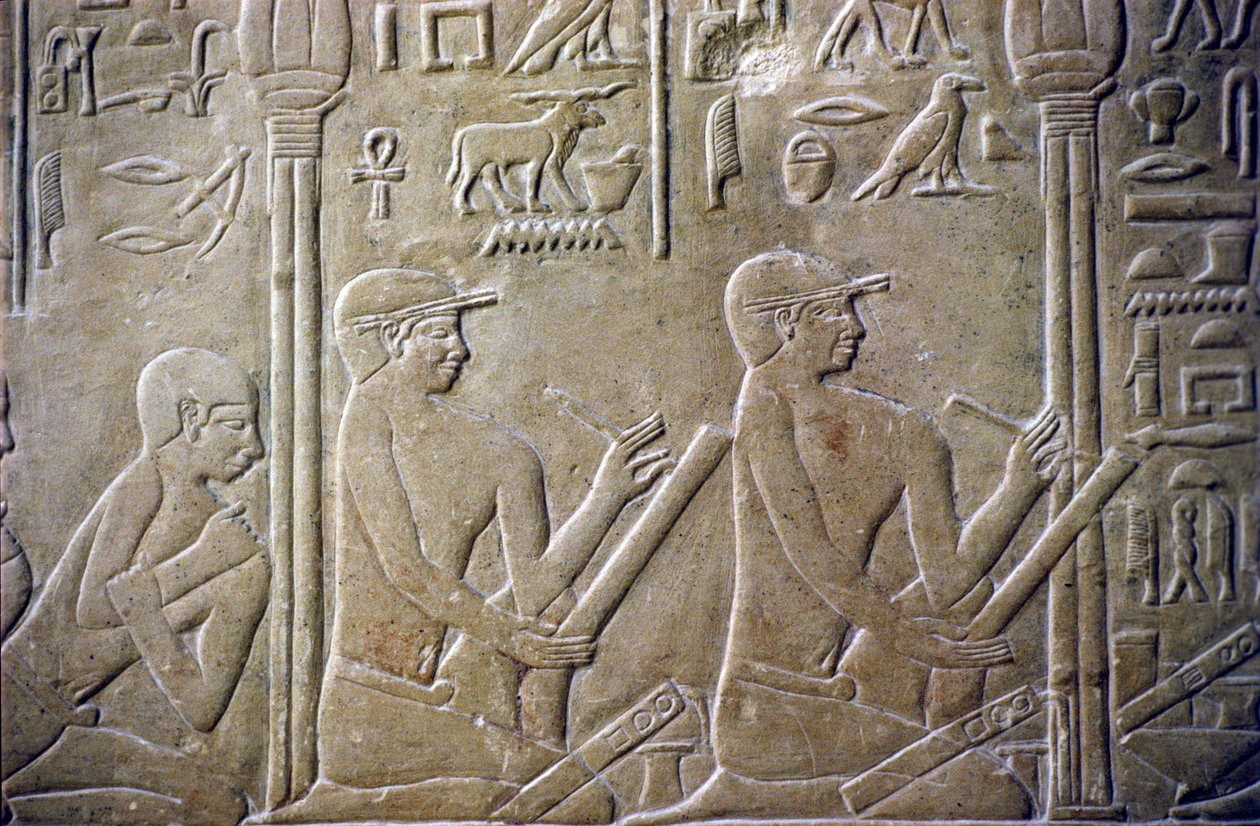 Starověký Egypt, reliéf/řezba, Merereukina hrobka, Merereukina mastaba, 6. dynastie, Sakkára, Starší vesnice nuceni přiznat úředníkům chybné daňové přiznání (foto) od School Egyptian