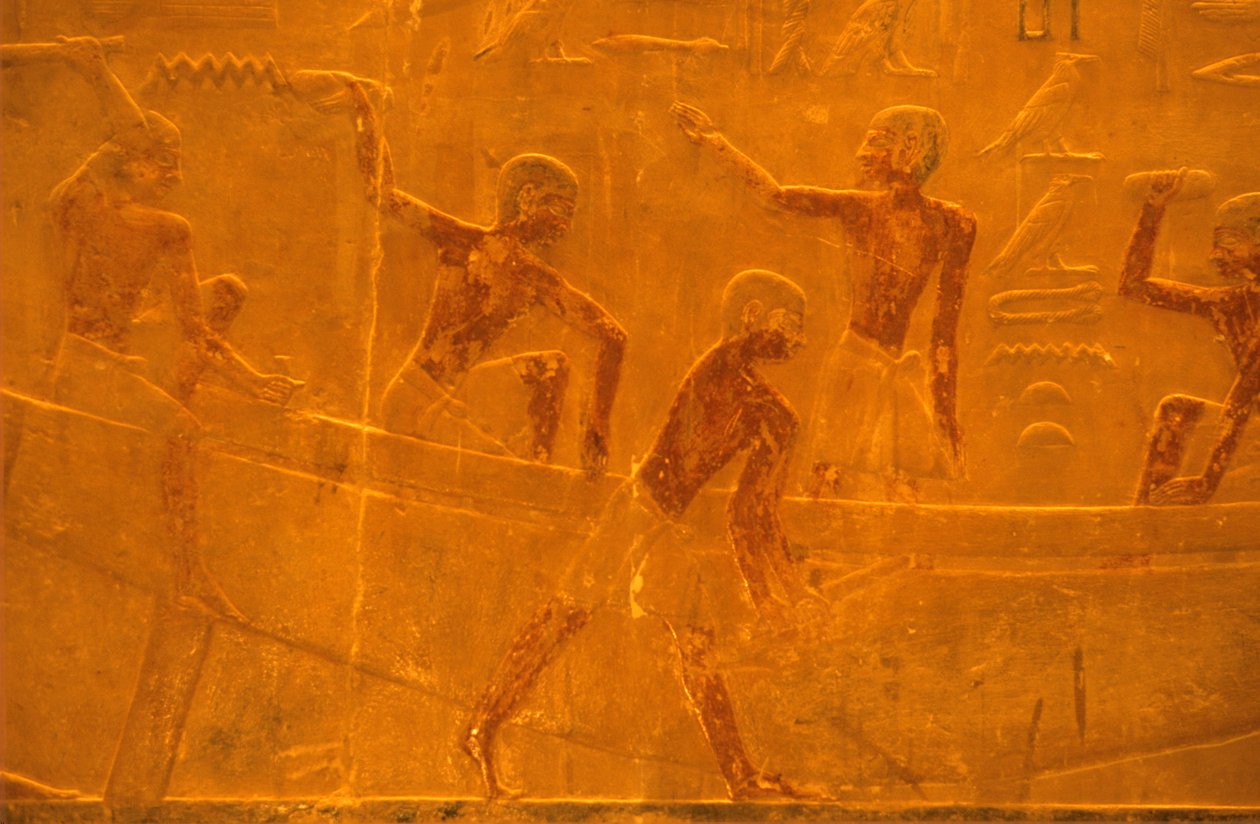 Starověký Egypt, Řezbářství/malířství, Mastaba/Tomb of Ti, Sakkára, 5. dynastie, Stavba lodí (foto) od School Egyptian