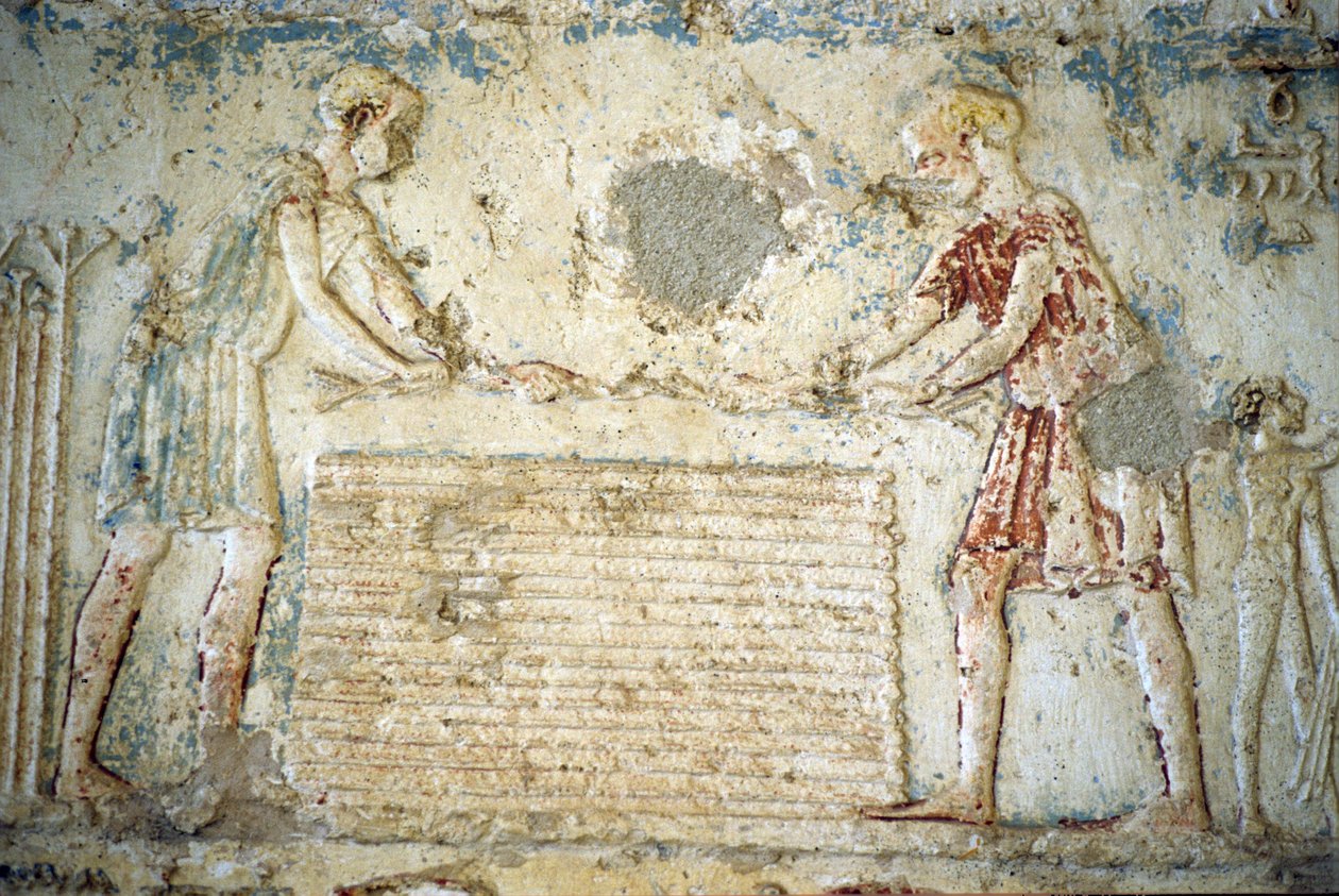 Starověký Egypt, Nástěnná malba, Petosirisova hrobka, Tuna el Gebel, 300 př. n. l., Sklizeň lnu (foto) od School Egyptian