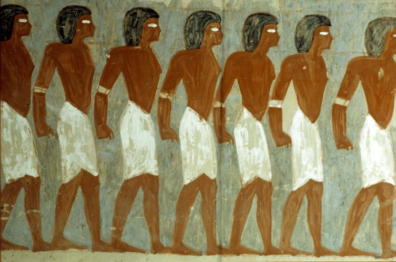 Starověký Egypt, Nástěnná malba, Spoutaní zajatci, Malba neúplná, Horemhebova hrobka od School Egyptian