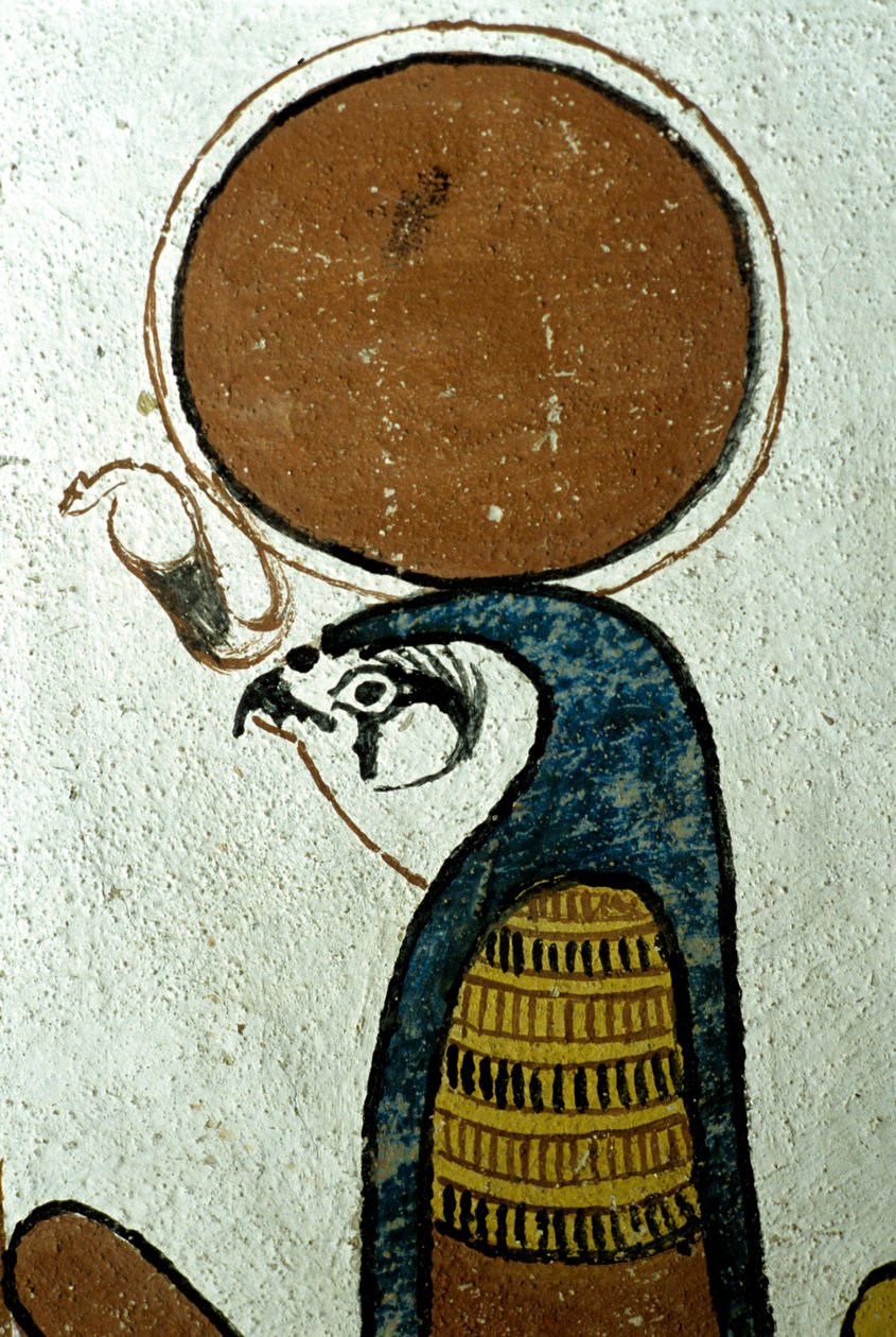 Starověký Egypt, Nástěnná malba, Horus, Bůh Slunce, Symbol Slunce, Hrobka Sennedjem, Théby, Deir el Medina od School Egyptian