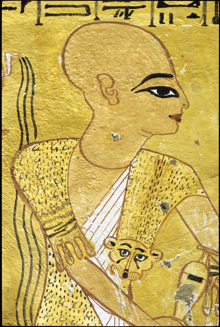 Starověký Egypt, Nástěnná malba Inherkhauova hrobka, Théby, Hrobka šlechticů, 20. dynastie, Kněz nalévající úlitbu za Inherkhaua (foto) od School Egyptian