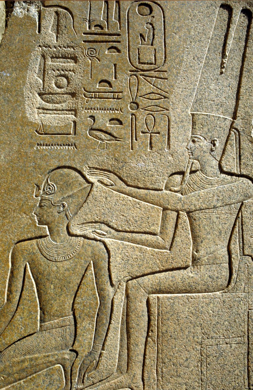 Starověký Egypt, Nástěnná malba/řezba, Hatšepsut požehnaná Amonem Ra, Chrám v Karnaku, Luxor od School Egyptian