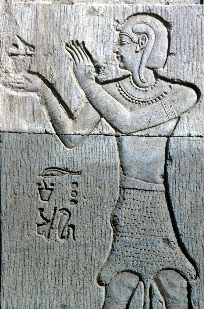 Starověký Egypt, Nástěnná malba/řezba, Kněz v leopardí kůži, obětování kadidla, Sebekův a Horův chrám Kom Ombo (foto) od School Egyptian