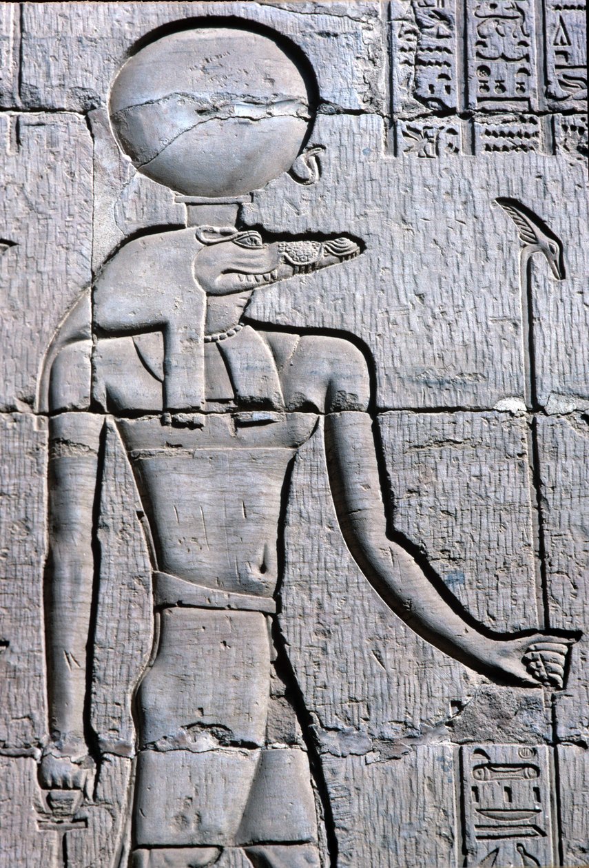 Starověký Egypt, Nástěnná malba/řezba, Sebek nesoucí ankh od School Egyptian