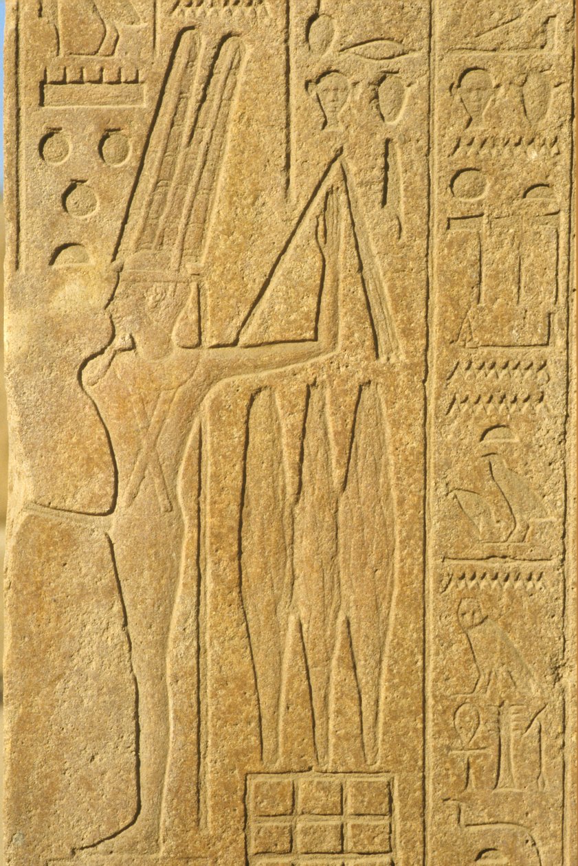Starověký Egypt, Nástěnná malba/řezba, Bůh Min, Chrám v Karnaku, Luxor, Bůh plodnosti, Drží mlátek (foto) od School Egyptian