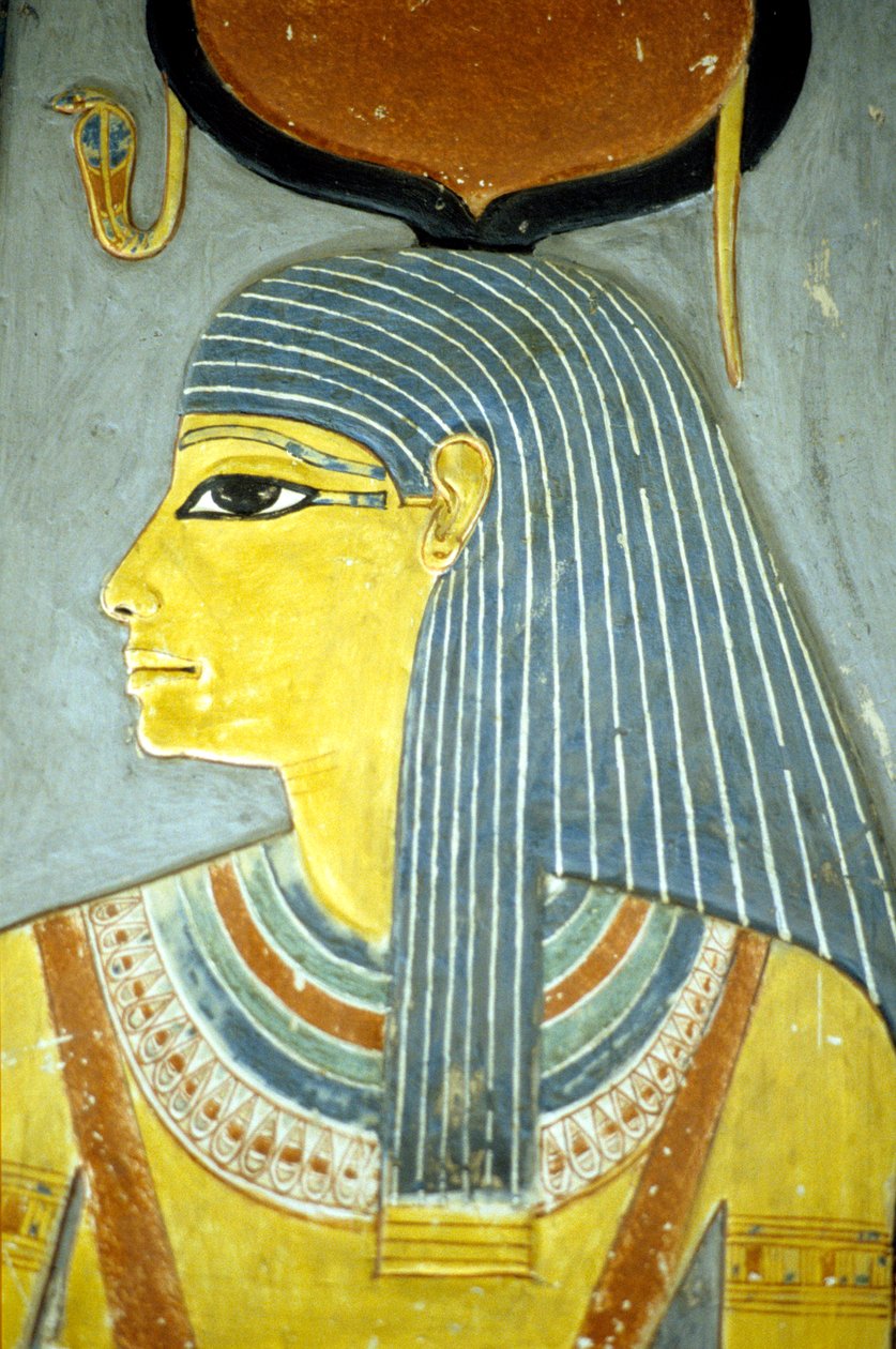 Starověký Egypt, Nástěnná malba/řezba, Bohyně Isis, Bohyně plodnosti, Horemhebova hrobka, Hrobka šlechticů v Thébách (foto) od School Egyptian