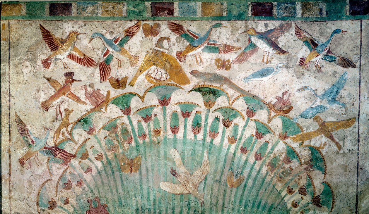 Starověký Egypt: zvířata v papyrové houštině, vápencový fragment z Neferhotepovy hrobky, asi 1400 př. n. l., 18. dynastie, rozměr 43x74 cm Paříž, muzeum Louvre - Egyptský starověk: zvířata v papyrové houštině, vápencový fragment z Neferhotepovy hrobky od School Egyptian