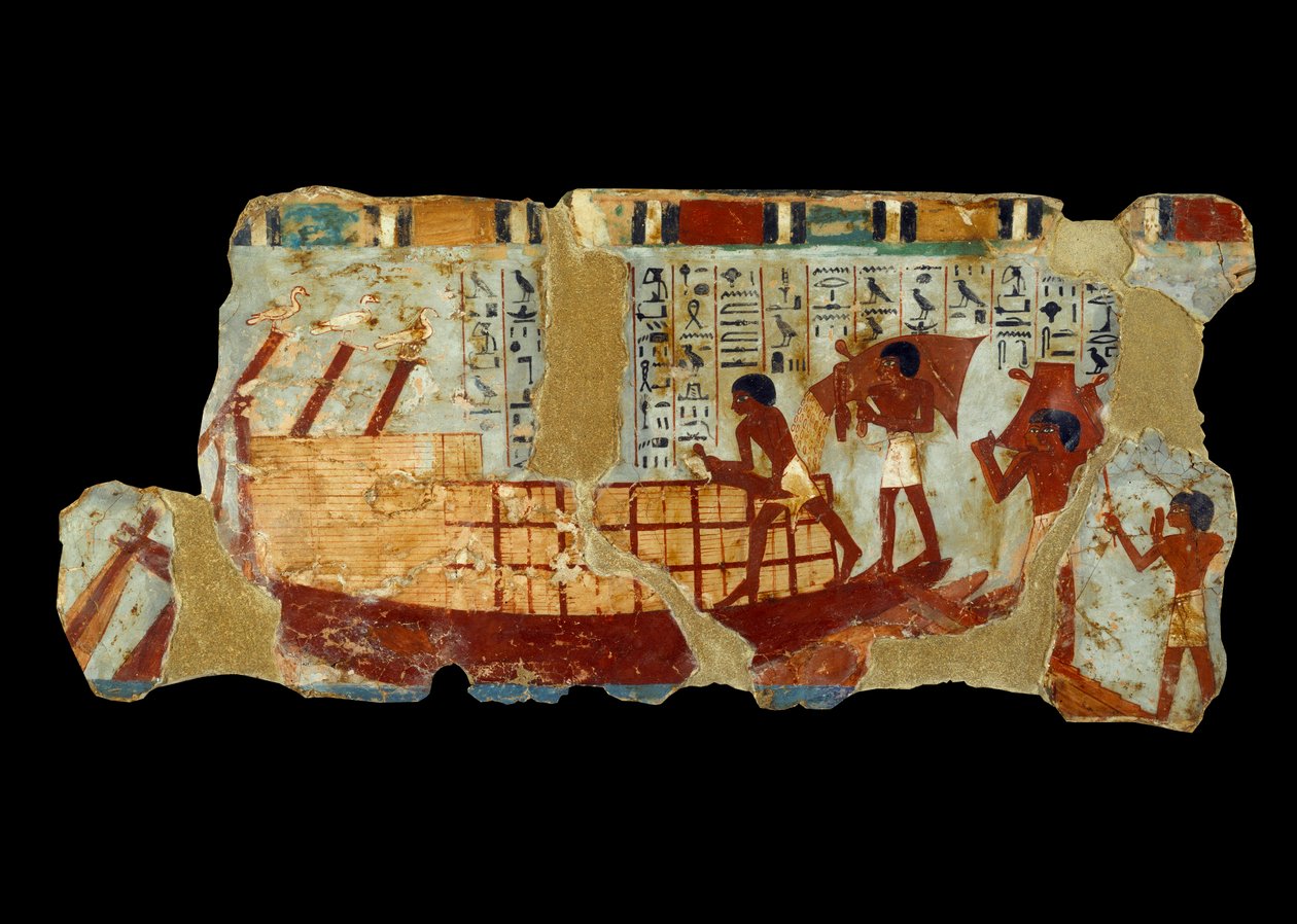 Umění starověkého Egypta: nakládání zrn na loď malba na bahno z hrobky Ounou (1450 př. n. l.). od School Egyptian