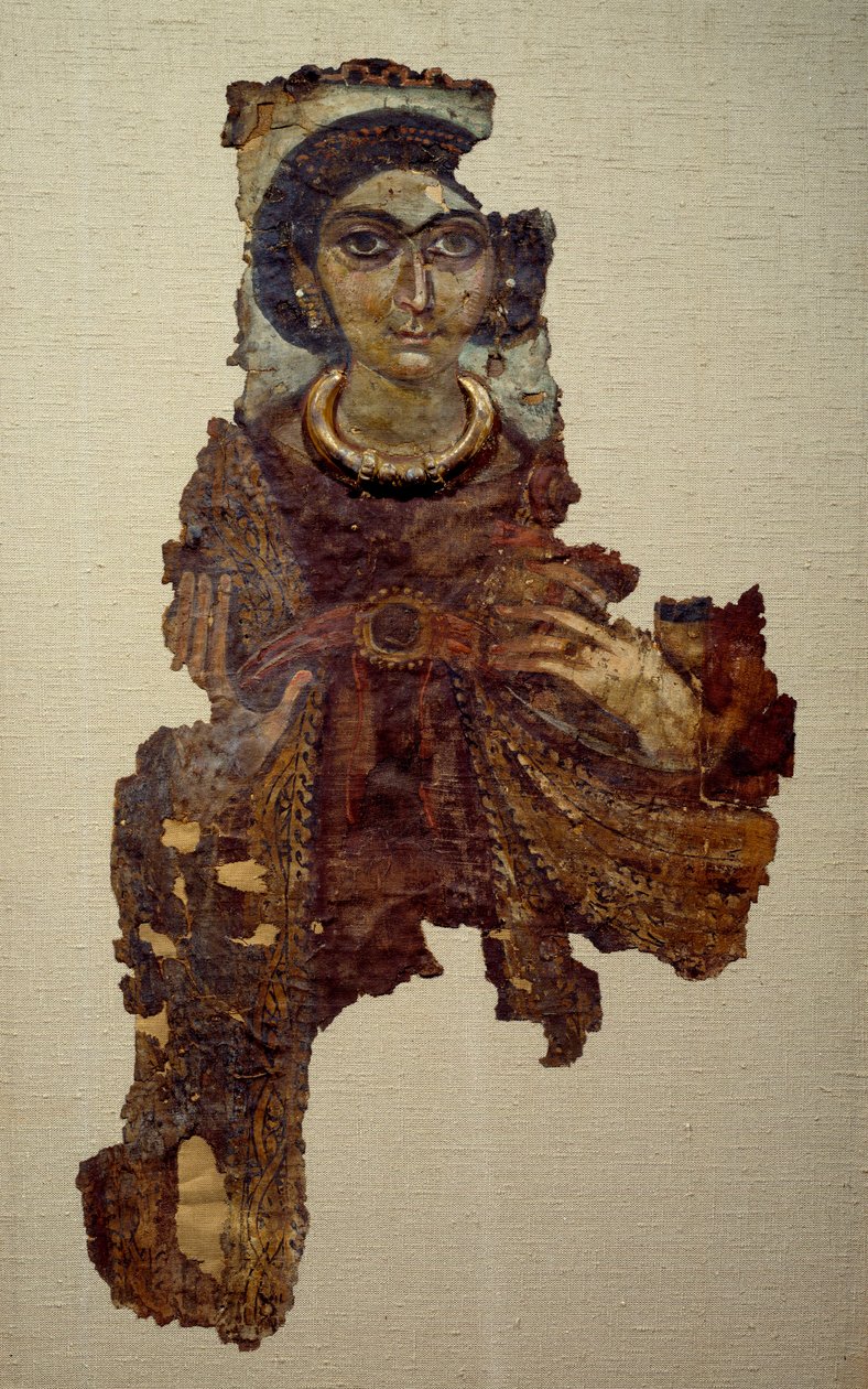 Koptské umění: rubáš ženy zvané dáma s křížem ansee. Malba na lněném plátně (4. století n. l.) Antinoe. od School Egyptian