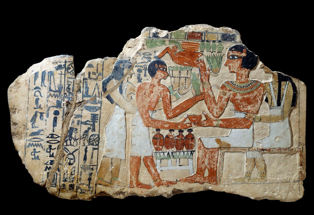 Egyptský starověk: Iri stéla ve vápenci. Pár, který nabízí nabídku. První meziobdobí (2200-2033 př. n. l.) Ne. 0,3x0,52 m Paříž, musee du Louvre od School Egyptian