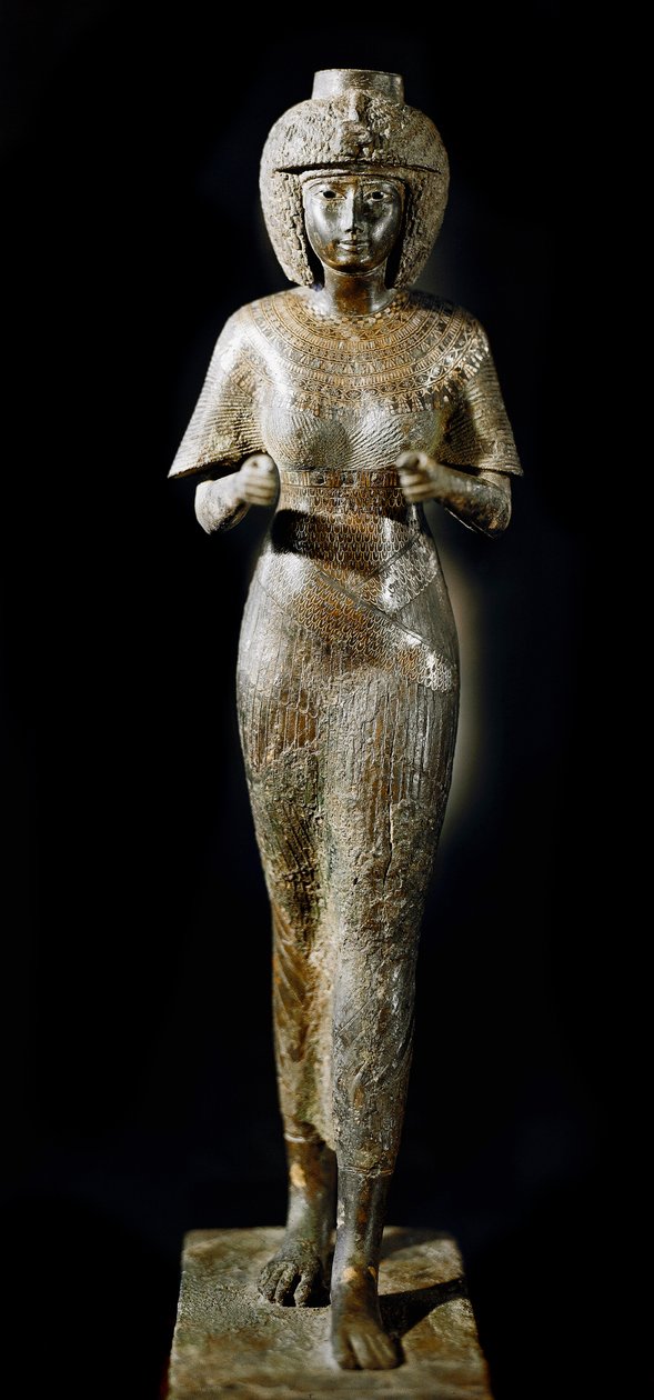 Egyptský starověk: bronzová socha královny Karomamy, manželky faraona Takelota II. 21. dynastie. Paříž, muzeum Louvre od School Egyptian