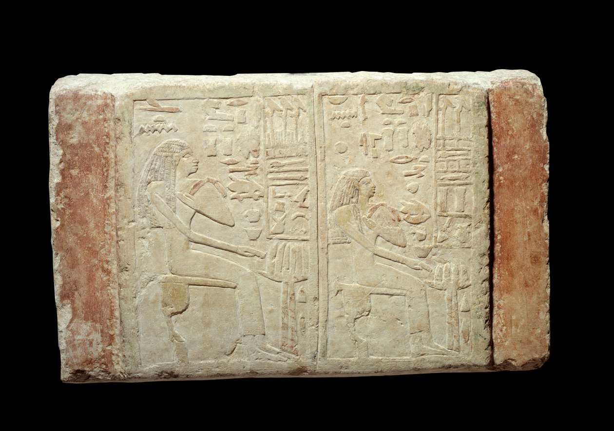 Egyptský starověk: pohřební stéla ve vápenci dam Waten a Ousernebnet. Období Thinitis (asi 3100-2700 př. n. l.) 2. dynastie z Memphisu. Pařížské muzeum Louvre od School Egyptian