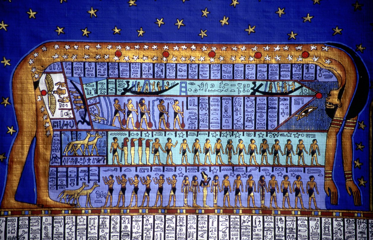 Egyptský vesmír, bohyně Ořech ohýbající oblohu (papyrus) od School Egyptian