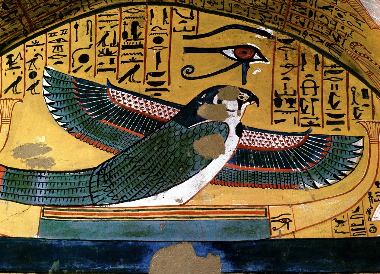 Luxor - Théby: levý břeh Nilu. Deir el Medineh: nekropole řemeslníků. Hrobka Sennedjem. Vyobrazení boha Hora z 18. dynastie. od School Egyptian