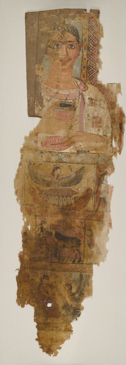 Portrétní rubáš mladého muže, první polovina 4. století (prádlo potažené gessem a barvou, upevněno na dřevě) od School Egyptian