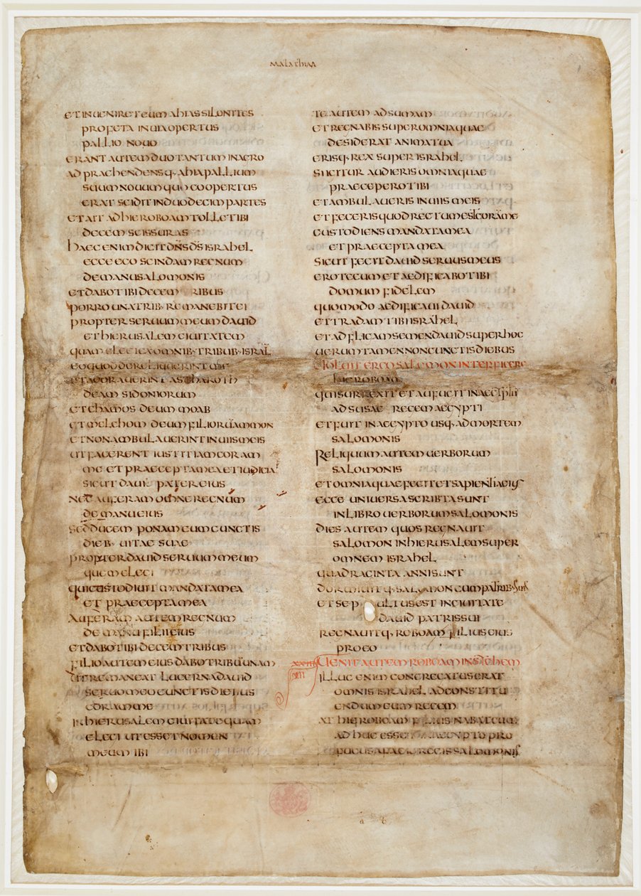 Fragment Bible z Knihy králů („Greenwellův list“ „Ceolfrith nebo Ceolfrid Bible“) (inkoust na pergamenu) od School English