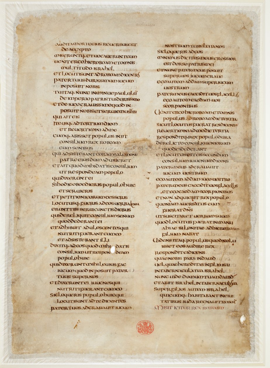Fragment Bible z Knihy králů („Greenwellův list“ „Ceolfrith nebo Ceolfrid Bible“) (inkoust na pergamenu) od School English