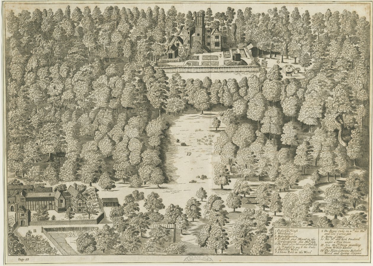 Boscobelův dům: rytina, nd [1809] (tisk) od School English
