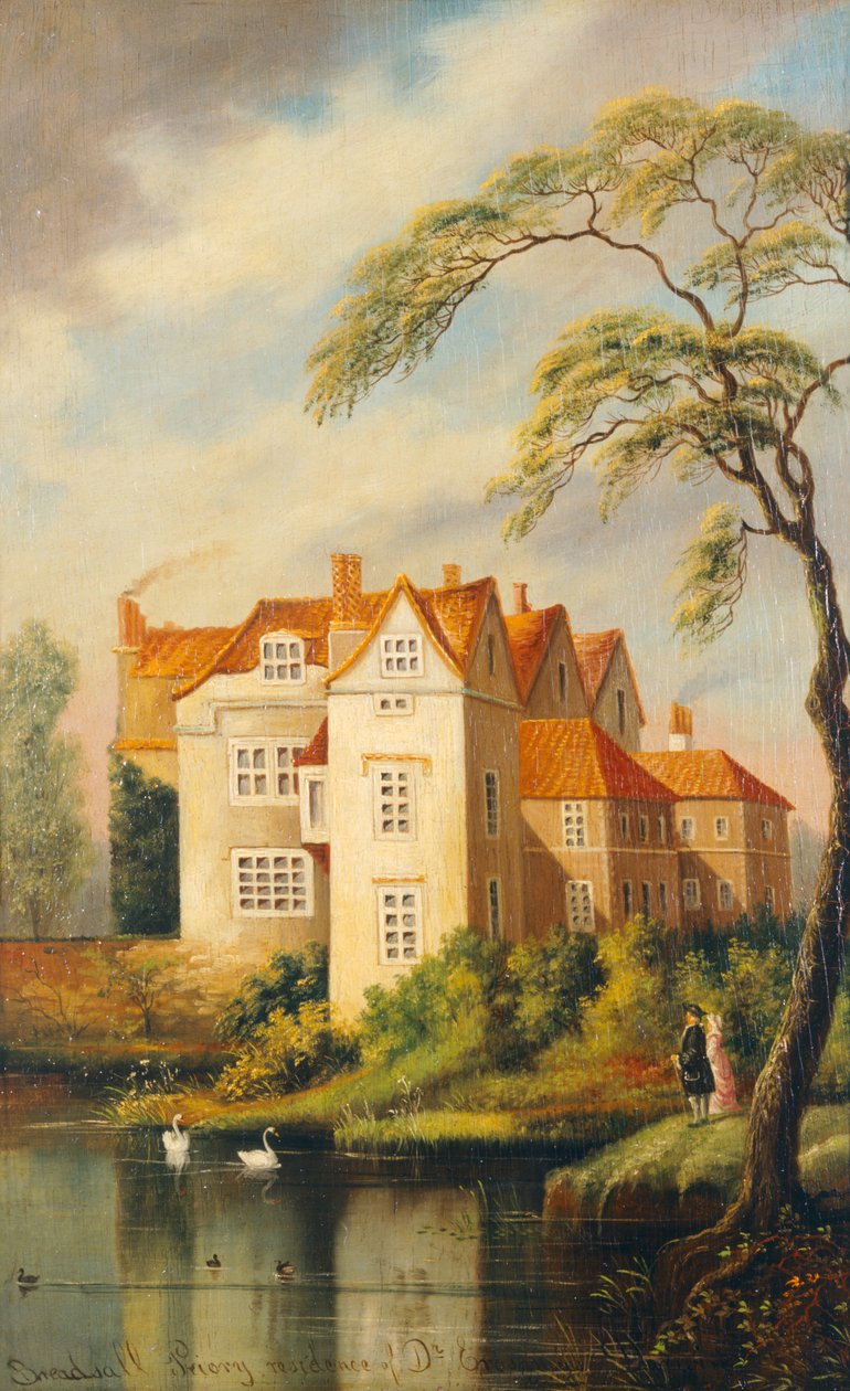 Breadsall Priory, rezidence Dr Erasma Darwina (olej na panelu) od School English