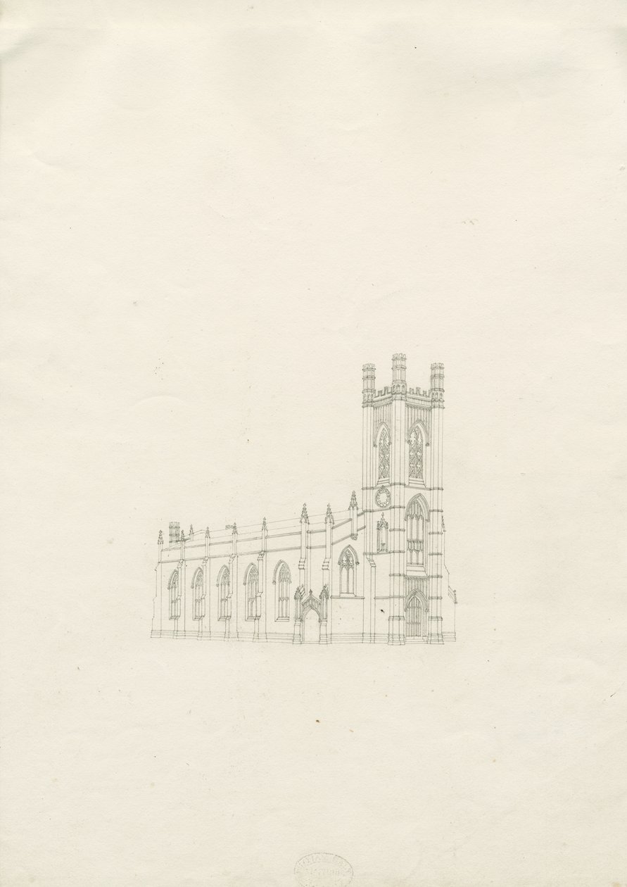 Burton-upon-Trent - Kostel Nejsvětější Trojice: kresba, nd [20. léta 19. století] (kresba) od School English