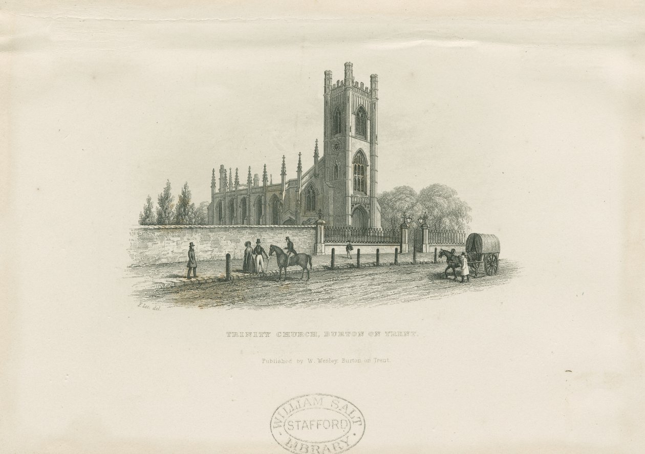 Burton-upon-Trent - Kostel Nejsvětější Trojice: ocelorytina a [19. století] (tisk) od School English