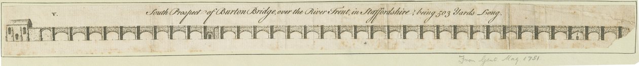 Burton-upon-Trent Bridge and Town: rytina, nd [1751] (tisk) od School English